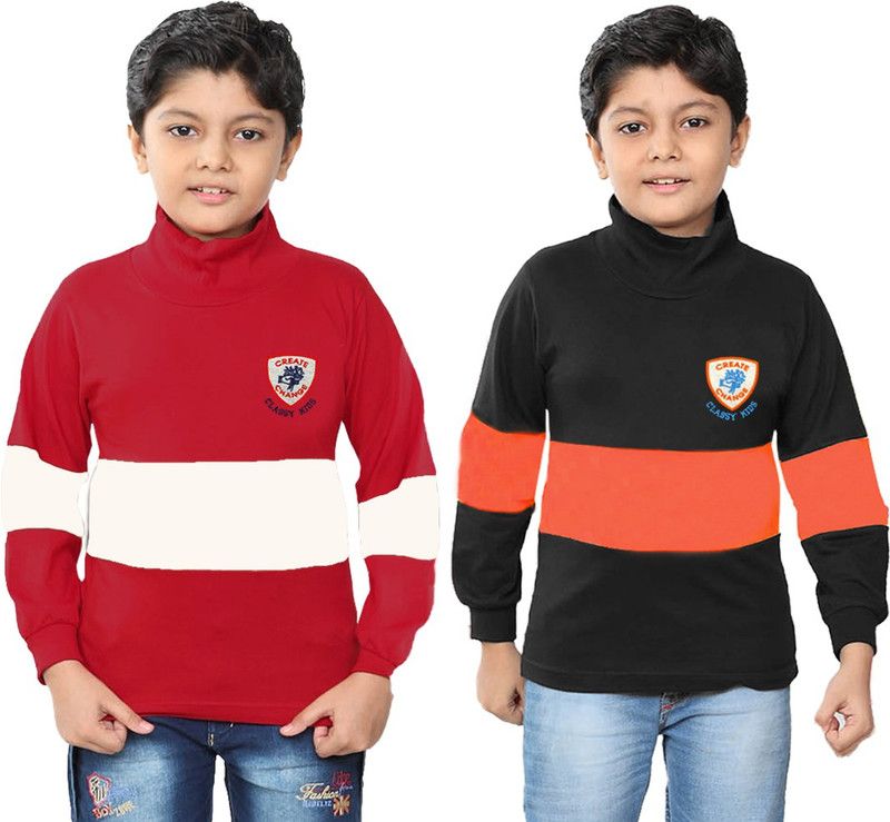 Boys Colorblock Pure Cotton T Shirt  (Black, Pack of 2)