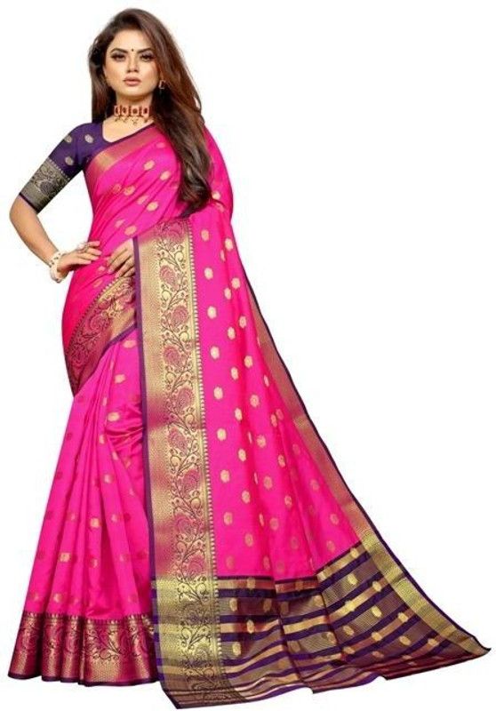 Self Design, Woven Banarasi Jacquard, Cotton Silk Saree  (Pink)