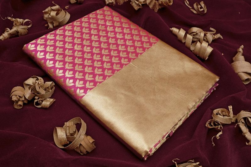 Printed, Woven, Polka Print, Solid/Plain Kanjivaram Silk Blend, Jacquard Saree  (Pink)