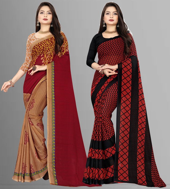 Checkered Banarasi Georgette Saree  (Pack of 2, Multicolor)