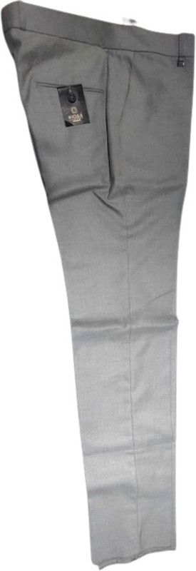 Men Regular Fit Grey Silk Blend Trousers