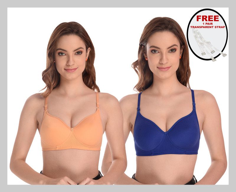 Women Full Coverage Lightly Padded Bra  (Orange, Blue)