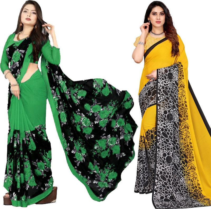 Daily Wear Georgette Saree  (Pack of 2, Yellow, Green)