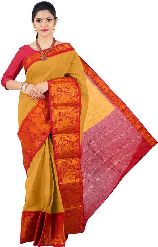 Woven Kanjivaram Pure Cotton Saree  (Multicolor)
