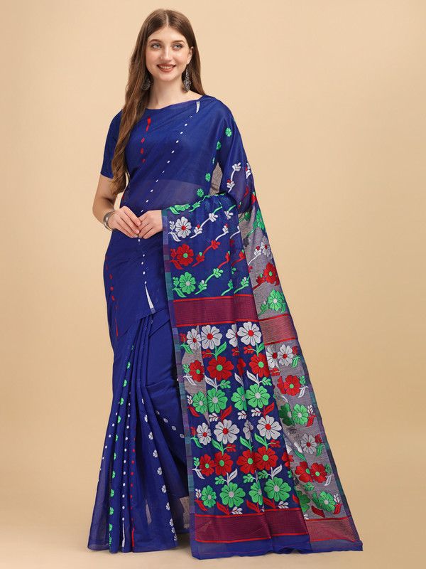 Daily Wear Cotton Silk, Muslin Saree  (Blue)