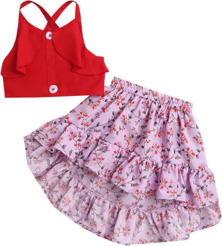 Girls Casual Top Skirt  (Purple)