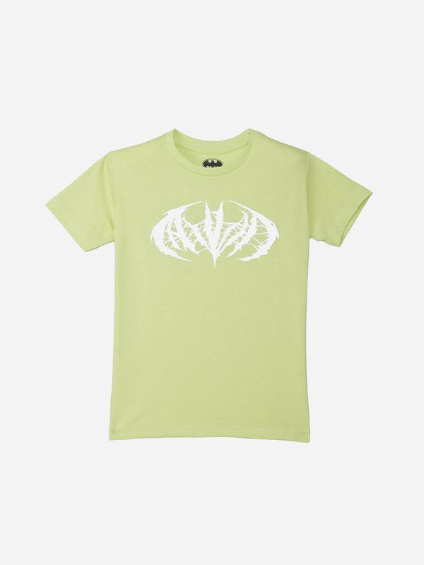 BATMAN Boys Graphic Print Pure Cotton T Shirt  (Light Green, Pack of 1)