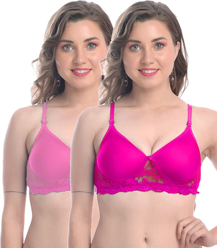 Women Padded Bra, Non-wired, Full coverage, Pack of 2 Women Push-up Lightly Padded Bra  (Pink)
