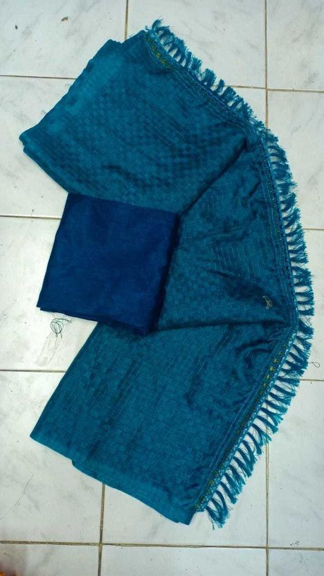 Checkered Kota Doria Linen Saree  (Blue)
