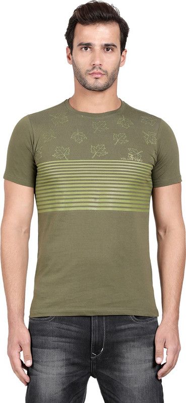 Men Typography Round Neck Cotton Blend Dark Green T-Shirt