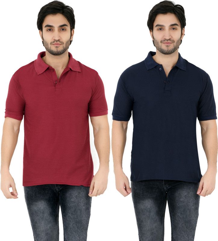 Solid Men Dark Blue T-Shirt  (Pack of 2)