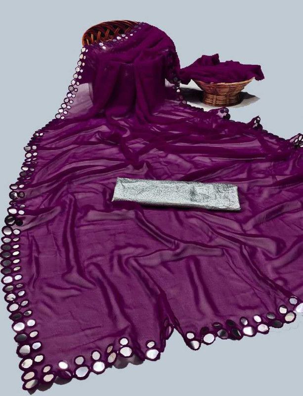 Woven, Embellished, Solid/Plain Bollywood Georgette Saree  (Purple)