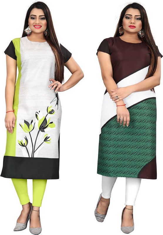 Pack of 2 Women Self Design Crepe Straight Kurta  (Multicolor)