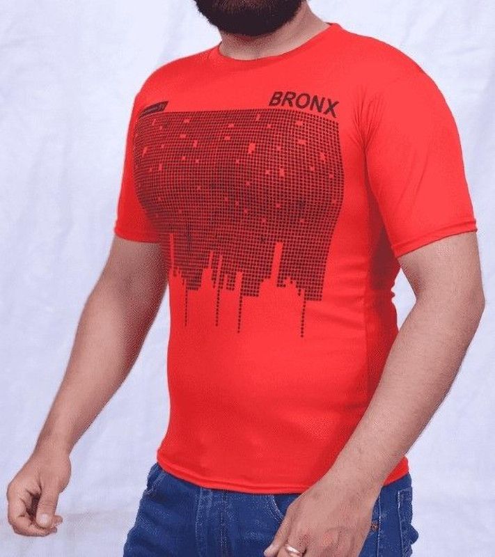 Men Graphic Print, Solid Round Neck Organic Cotton Red T-Shirt