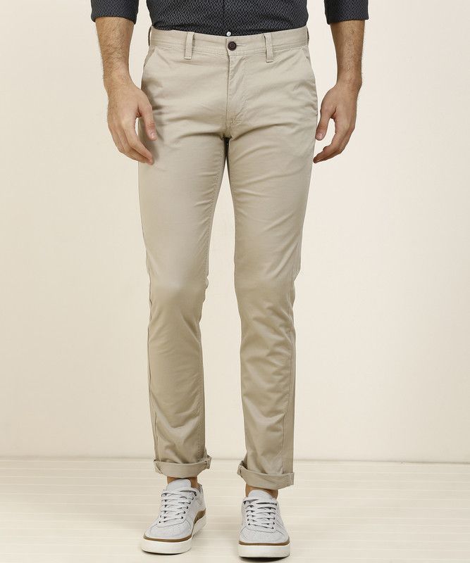 Brooklyn Men Slim Fit Cream Cotton Blend Trousers