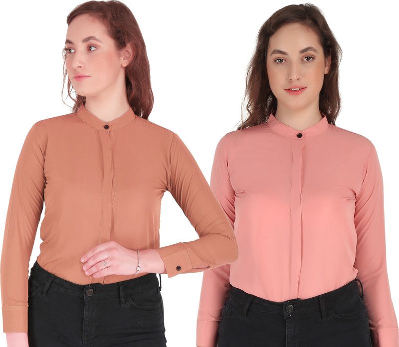 Women Solid Casual Green, Grey Shirt  (Pack of 2)