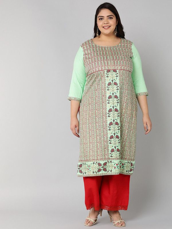 Women Floral Print Viscose Rayon Straight Kurta  (Maroon, Light Green)