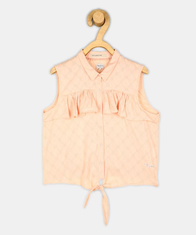 Girls Casual Pure Cotton Shirt Style Top  (Pink, Pack of 1)