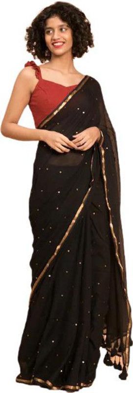 Embellished Bollywood Pure Cotton Saree  (Black)