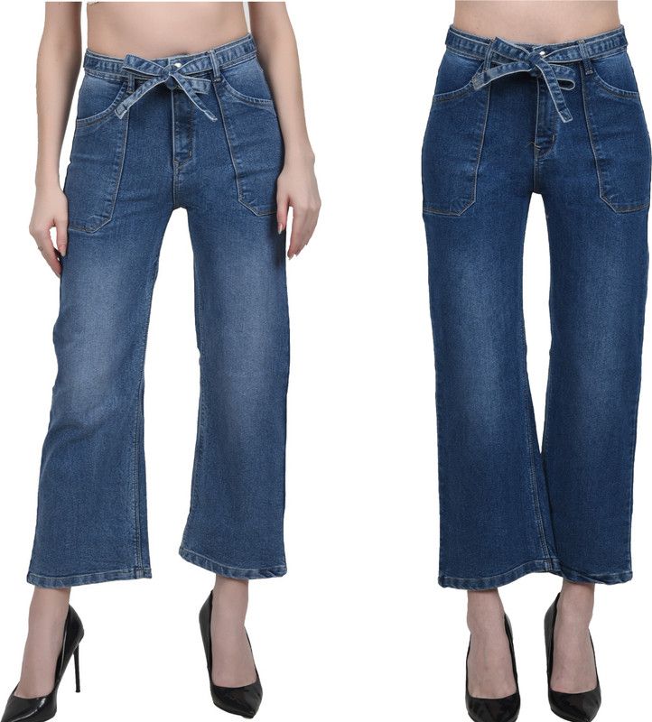 Women Flared Mid Rise Light Blue, Dark Blue Jeans  (Pack of 2)