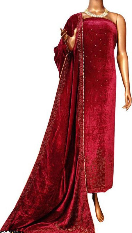 Unstitched Velvet Salwar Suit Material Solid