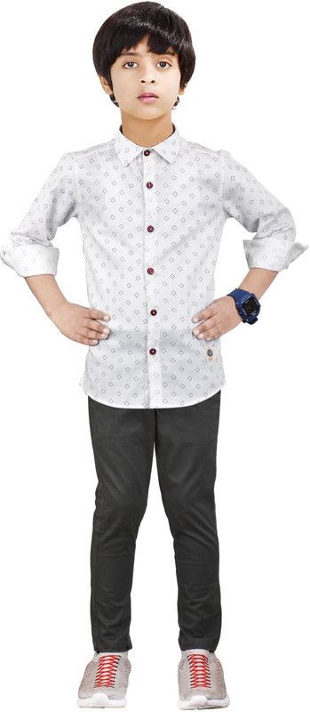 Boys Casual Shirt Trouser  (White)