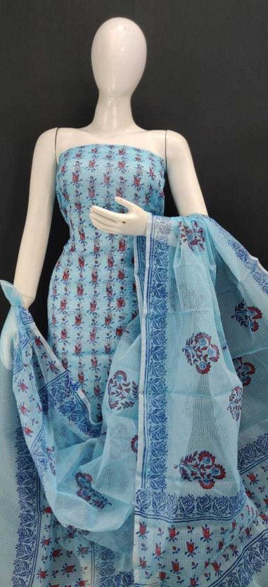 Unstitched Cotton Blend Kurta Fabric Floral Print, Printed