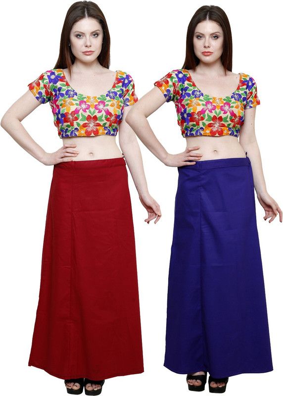 Pistaa Deep Maroon and Royal Blue Cotton Blend Petticoat  (XXL)