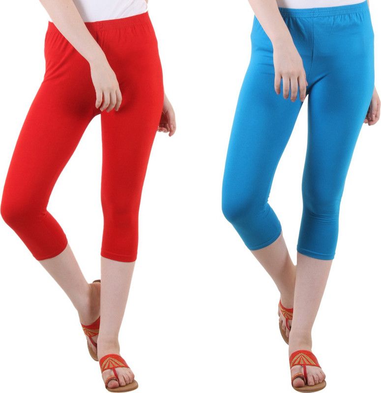 Women Light Blue, Red Capri