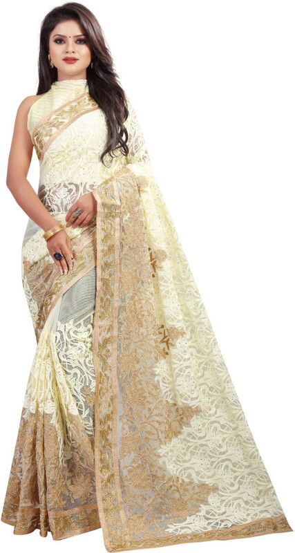 Fashion Net Saree  (Cream)
