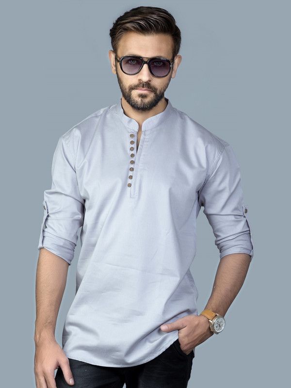 Men Solid Kurta  (Grey)