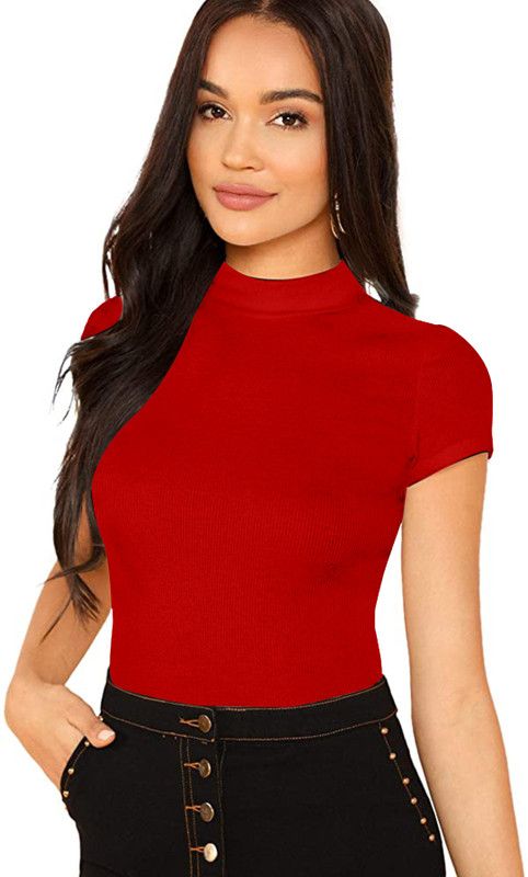 Woven Women Red T-Shirt
