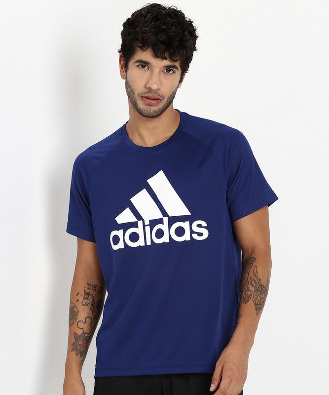 Men Solid Round Neck Poly Cotton Dark Blue T-Shirt