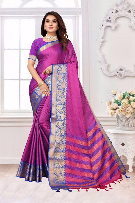 Self Design, Embellished Banarasi Jacquard, Pure Silk Saree  (Magenta)