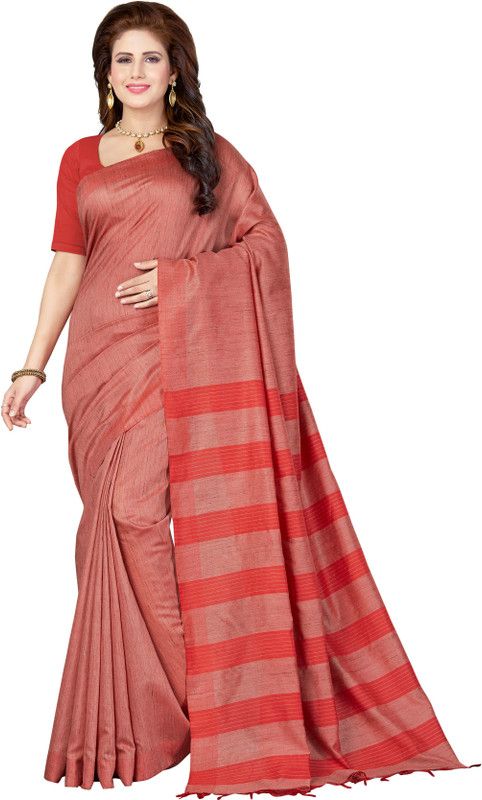 Striped Bhagalpuri Cotton Silk Saree  (Red)