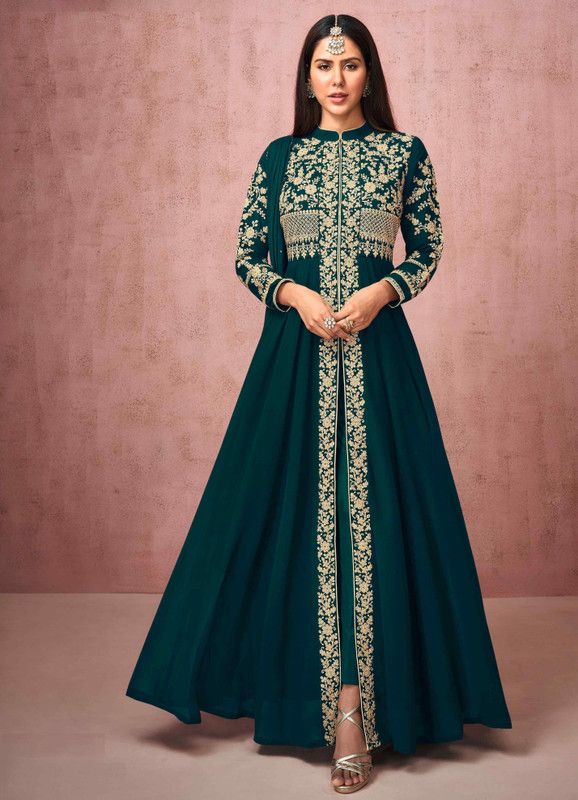 Unstitched Georgette Gown/Anarkali Kurta & Bottom Material Embroidered