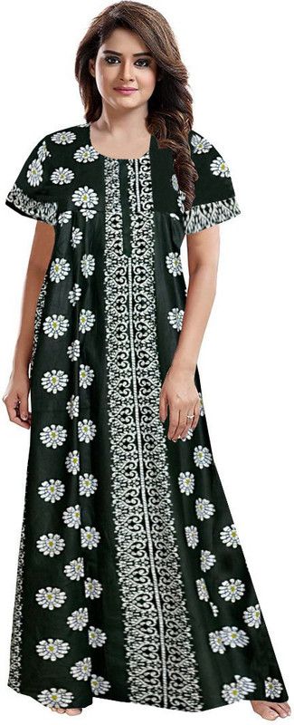 Women Nighty  (Green, Beige)