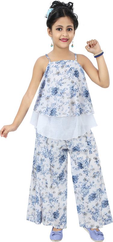 Girls Party(Festive) Top Pant  (Blue)