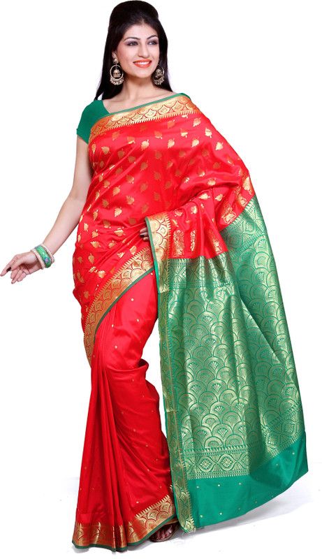 Printed Mysore Art Silk Saree  (Red, Green)