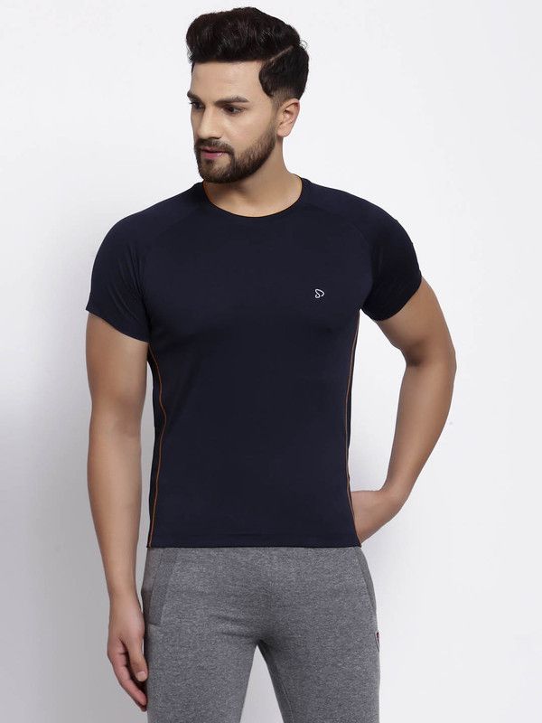 Sporto Navy Polyester Tshirts Men Solid Round Neck Polyester Navy Blue T-Shirt