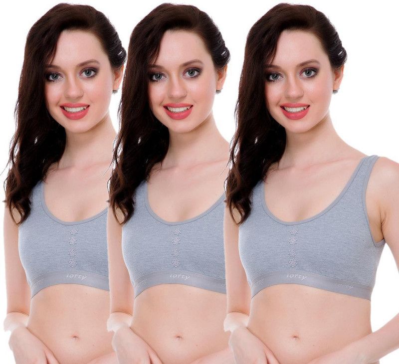Pack of 3 Women Sports Non Padded Bra  (Grey)