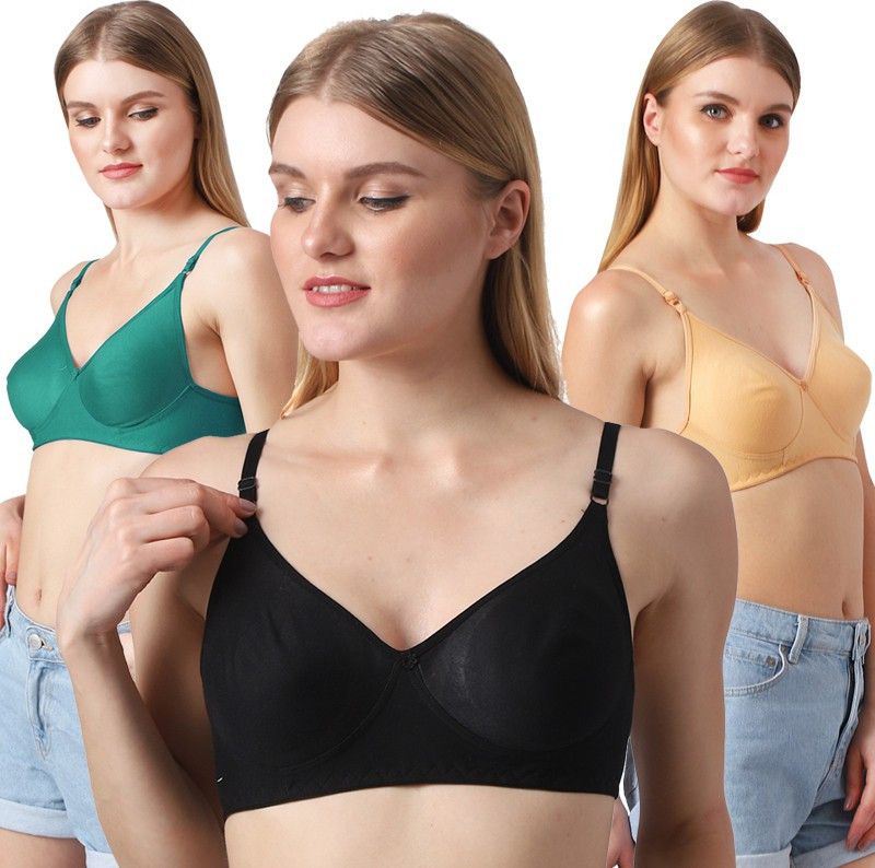 Pack of 3 Women Minimizer Non Padded Bra  (Beige, Green, Black)