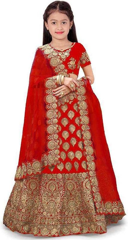 Baby Girls Lehenga Choli Ethnic Wear Embroidered Ghagra, Choli, Dupatta Set  (Blue, Pack of 1)