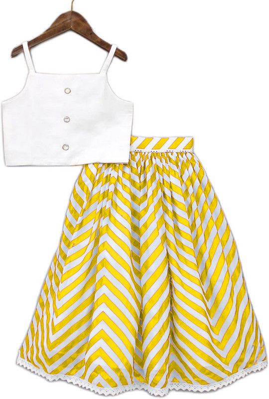 Indi Girls Lehenga Choli Party Wear Printed, Chevron/Zig Zag Lehenga Choli  (Yellow, Pack of 1)