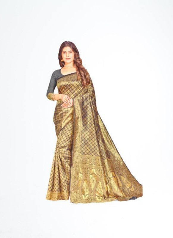 Banarasi Pure Silk, Silk Blend Saree  (Beige)