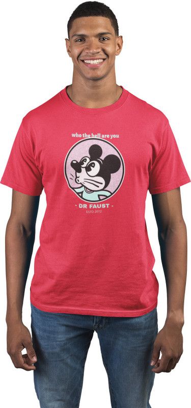Couple Graphic Print Round Neck Cotton Blend Red T-Shirt