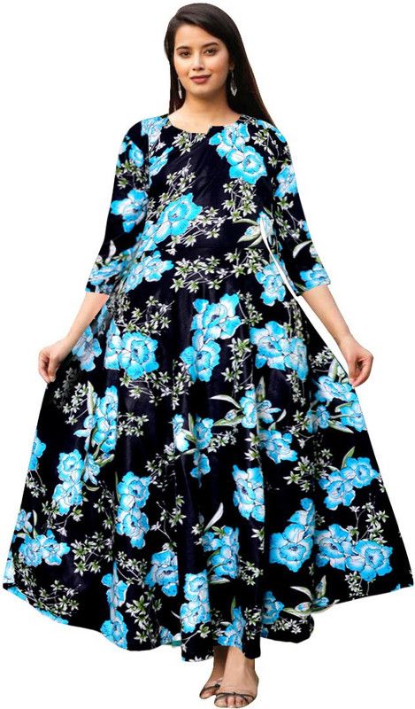 Women Gown Black, Blue Dress