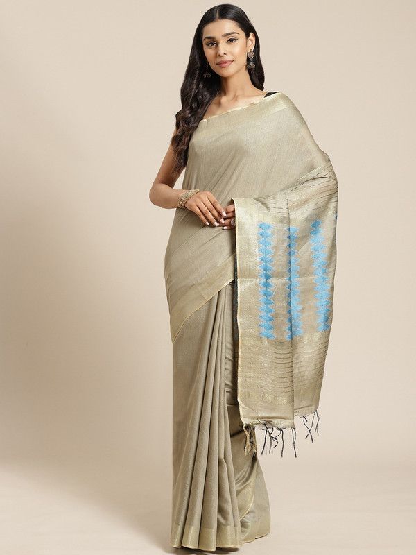Self Design Bhagalpuri Handloom Silk Blend Saree  (Beige)