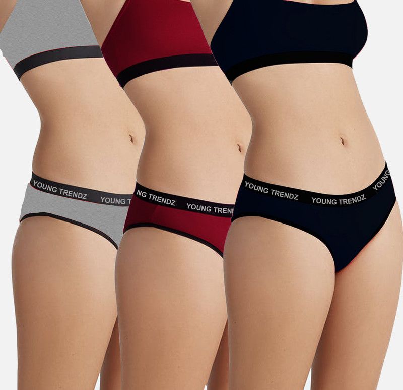 Pack of 3 Women Hipster Dark Blue, Grey, Maroon Panty
