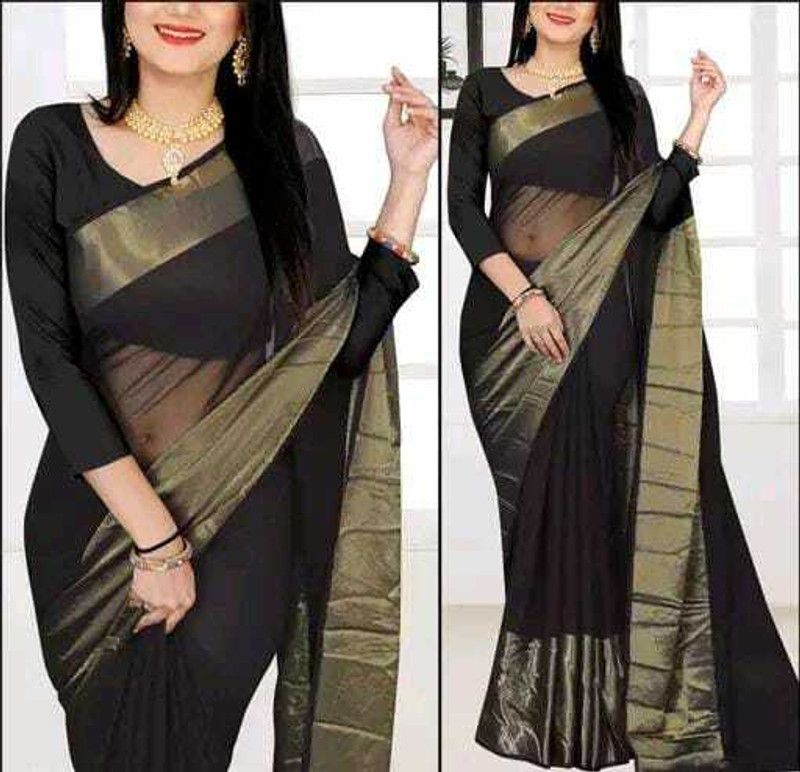 Plain Chanderi Chiffon Saree  (Black)